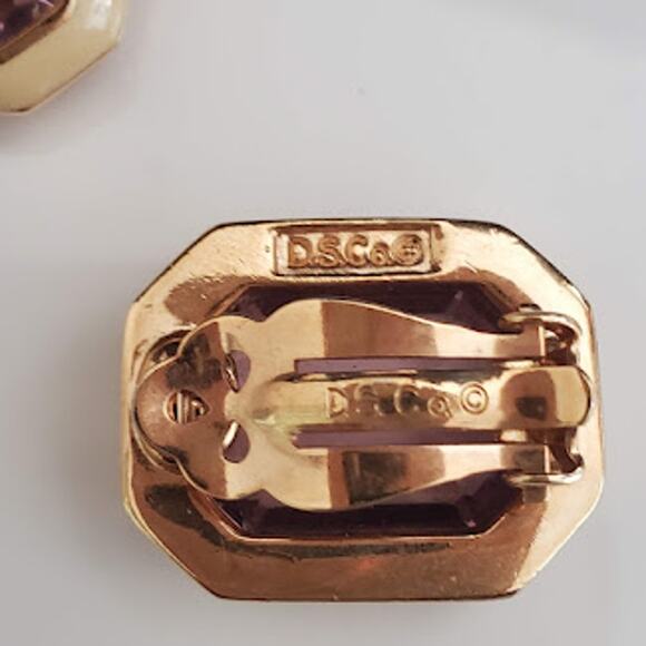 VTG Daniel Swarovski Earrings Clip On Gold Plated Pink Crystals Signed DSCo 80's - Picture 6 of 6